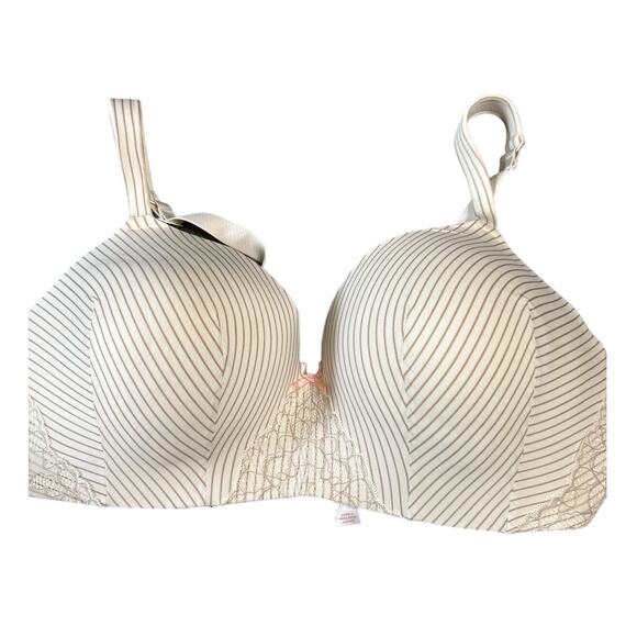 Cacique Simply Wire Free T-shirt Bra, cream with gold stripes and lace, 42DD - Picture 1 of 15